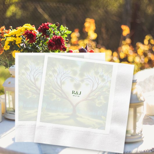 Wedding Couple Green Monogram Serviette