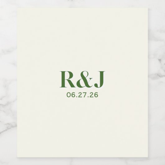 Wedding Couple Green Monogram Weinetikett (Einzelnes Label)