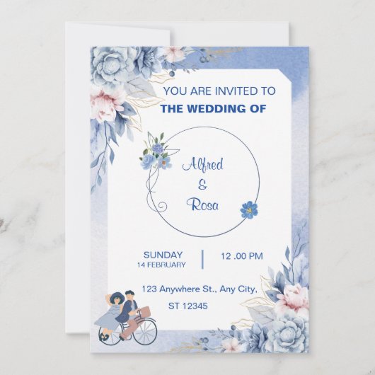 Wedding Couple Image Soft Blue Einfache Einladung (Vorderseite)