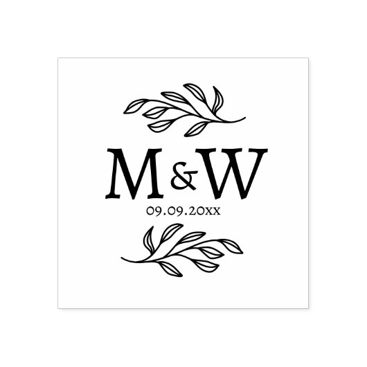Wedding Couple Monogram Date Elegant Botanical Gummistempel (Prägung)