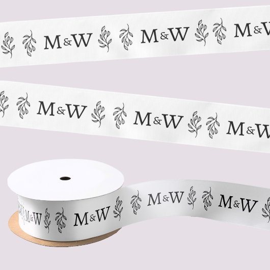 Wedding Couple Monogram Elegant Botanical Leaf Satinband