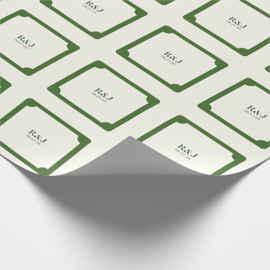 Wedding Couple Monogram Green Geschenkpapier (Ecke)