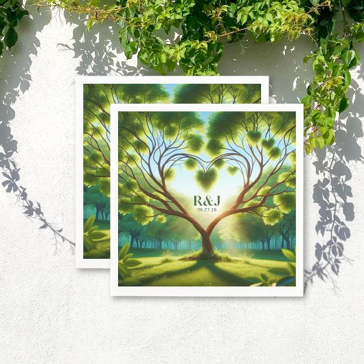 Wedding Couple Monogram Green Napkin Serviette