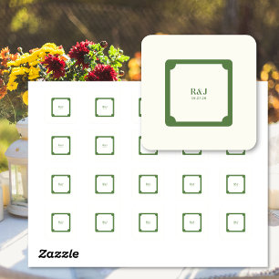 Wedding Couple Monogram Green Quadratischer Aufkleber