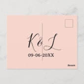 Wedding couple name letter date red pastel backgro postkarte (Rückseite)