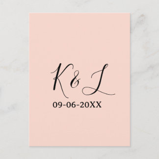 Wedding couple name letter date red pastel backgro postkarte
