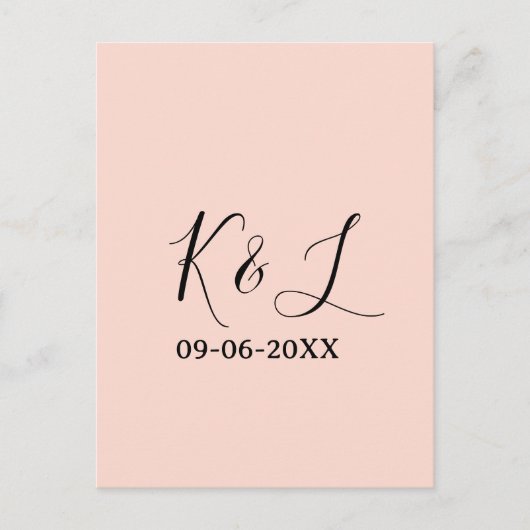 Wedding couple name letter date red pastel backgro postkarte (Vorderseite)