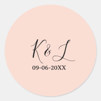 Wedding couple name letter date red pastel backgro runder aufkleber