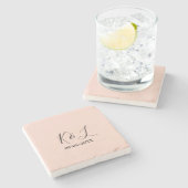 Wedding couple name letter date red pastel backgro steinuntersetzer (Seitenansicht)