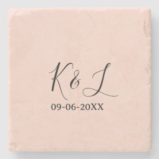 Wedding couple name letter date red pastel backgro steinuntersetzer