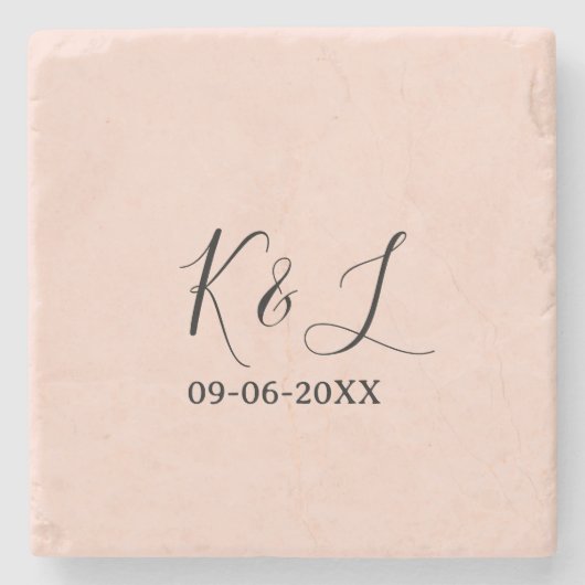 Wedding couple name letter date red pastel backgro steinuntersetzer (Vorderseite)
