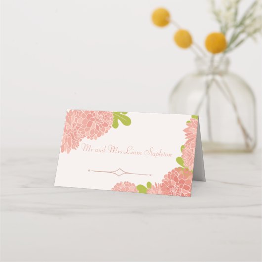 Wedding Couple Pink Dahlia Platzkarte (Vorderseite)
