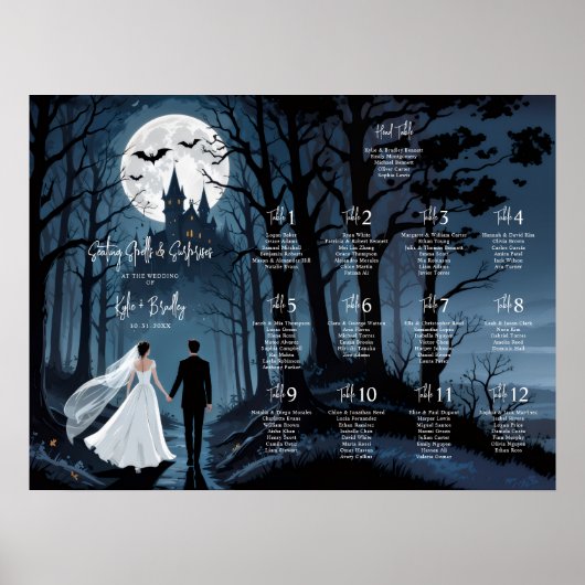 Wedding Couple Spooky Forest Toward Haunted Castle Poster (Vorne)