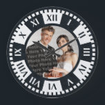 Wedding Couple's Photo Antique Style Clock Große Wanduhr<br><div class="desc">Roman Numeral Clock in old paper patina textures - add your own photo of a favorite memory to the center. Great for wedding anniversaries,  birthdays.</div>