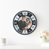 Wedding Couple's Photo Antique Style Clock Große Wanduhr (Zuhause)