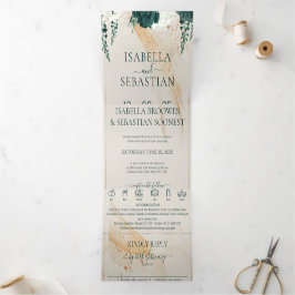 Wedding Cream All in one Emerald Green Rose Floral Dreifach Gefaltete Einladung