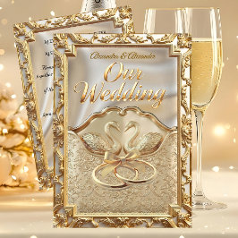 Wedding Cream Gold Swans Rings Gold Diamonds Einladung