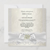 Wedding Cream White Pearl Lace Damask Diamond Einladung (Rückseite)