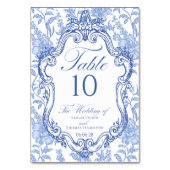 Wedding Crest Delft Blue Floral Elegant Script Tischnummer (Vorderseite)