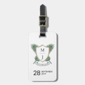 Wedding Crest Save the Date Palm and Hibiscus Gepäckanhänger (Vorderseite vertikal)