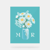 Wedding Daisies Mason Jar Monogram Initial Aquamar Acrylschild (Vorderseite)
