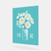 Wedding Daisies Mason Jar Monogram Initial Aquamar Acrylschild (Winkel)