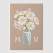 Wedding Daisies Mason Jar Monogram Initials Beige Pergament Einladungen (Vorderseite)