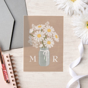 Wedding Daisies Mason Jar Monogram Initials Beige Pergament Einladungen