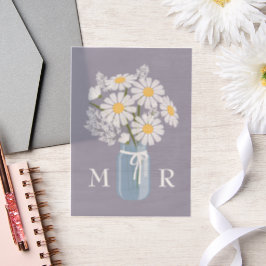 Wedding Daisies Mason Jar Monogram Initials Lila Pergament Einladungen