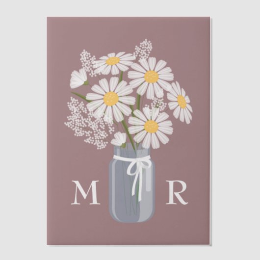 Wedding Daisies Mason Jar Monogram Initials Pink Pergament Einladungen (Vorderseite)