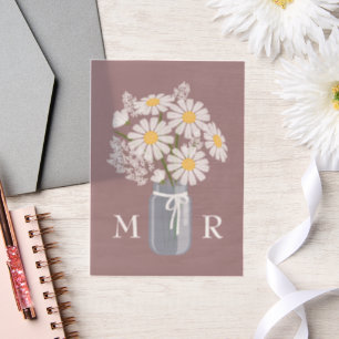 Wedding Daisies Mason Jar Monogram Initials Pink Pergament Einladungen