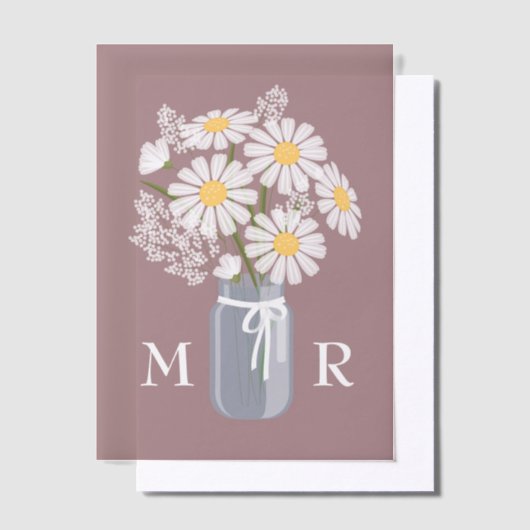 Wedding Daisies Mason Jar Monogram Initials Pink Pergament Einladungen (Versetzt)