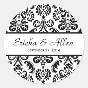 Wedding Damask Black and White V01 Runder Aufkleber