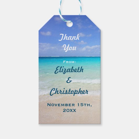 Wedding danke Blue Caribbean Tropical Beach Geschenkanhänger (Vorderseite)