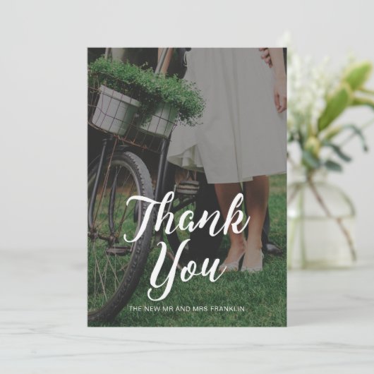 Wedding Danke, Foto mit Typografie Einladung (Stehend Vorderseite)