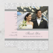 Wedding danken Ihnen Foto-Karten-Grau-Damast Dankeskarte (Vorne/Hinten)