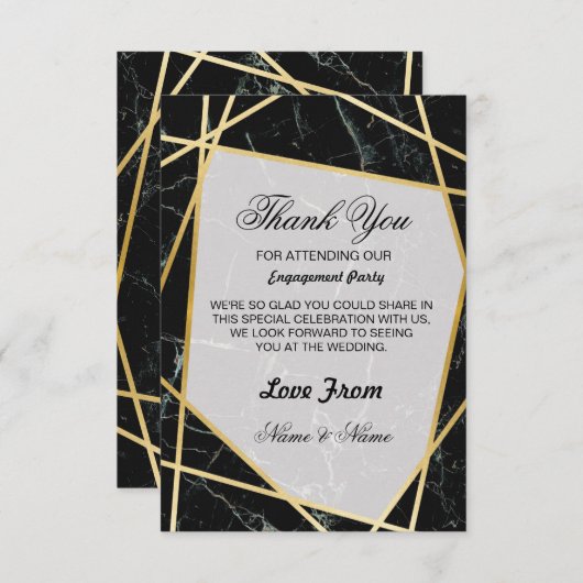 Wedding danken Ihnen, schwarzes Marmorgold zu Dankeskarte (Vorne/Hinten)