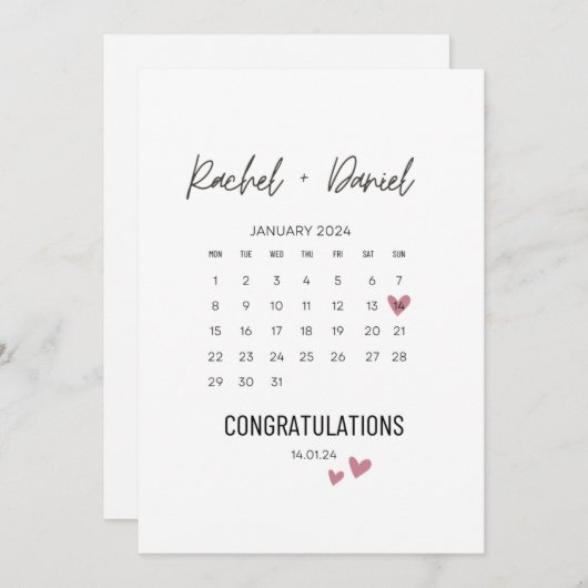 Wedding Day Card, On Your Wedding Day Card, Calend Save The Date (Vorne/Hinten)