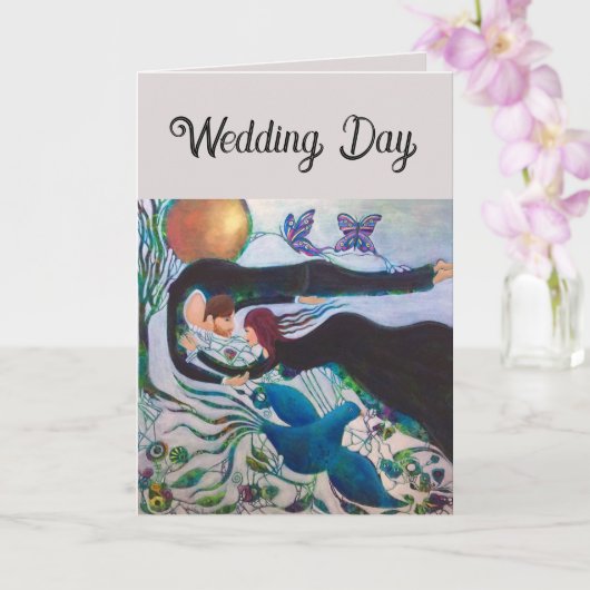 Wedding Day Couple in Love Whimsical Art Karte (Orchidee)