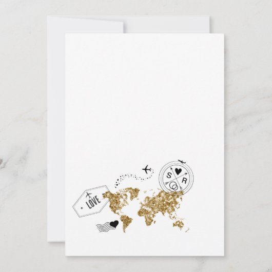 Wedding Destination Glitzer Gold Weltkarte Einladung (Rückseite)