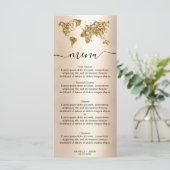Wedding Destination Gold Glitzer Weltkarte Herzlic Menükarte (Stehend Vorderseite)