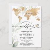 Wedding Destination Gold Weltkarte Einladung (Vorderseite)