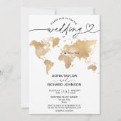 Wedding Destination Gold Weltkarte Einladung zum H (Vorderseite)