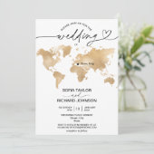 Wedding Destination Gold Weltkarte Einladung zum H (Stehend Vorderseite)