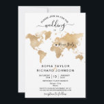 Wedding Destination Gold Weltkarte Einladung zum H<br><div class="desc">Planung der Hochzeit am romantischen Ziel? Mit dieser schönen Einladung laden Sie Ihre Gäste mit einer goldenen Weltkarte und Ihrem persönlichen Reiseziel ein,  das mit dem beweglichen Herzen markiert ist. Das Herz ist abnehmbar,  sodass Sie es überall platzieren können,  wo Sie Ihre Hochzeit planen:)</div>
