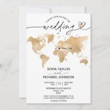 Wedding Destination Gold Weltkarte Einladung zum H