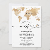 Wedding Destination Gold Weltkarte Einladung zum H (Vorderseite)