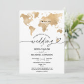 Wedding Destination Gold Weltkarte Einladung zum H (Stehend Vorderseite)