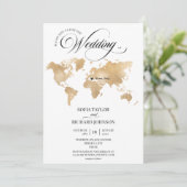 Wedding Destination Gold Weltkarte Typografie Einladung (Stehend Vorderseite)