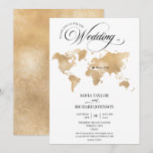 Wedding Destination Gold Weltkarte Typografie Einladung (Vorne/Hinten)